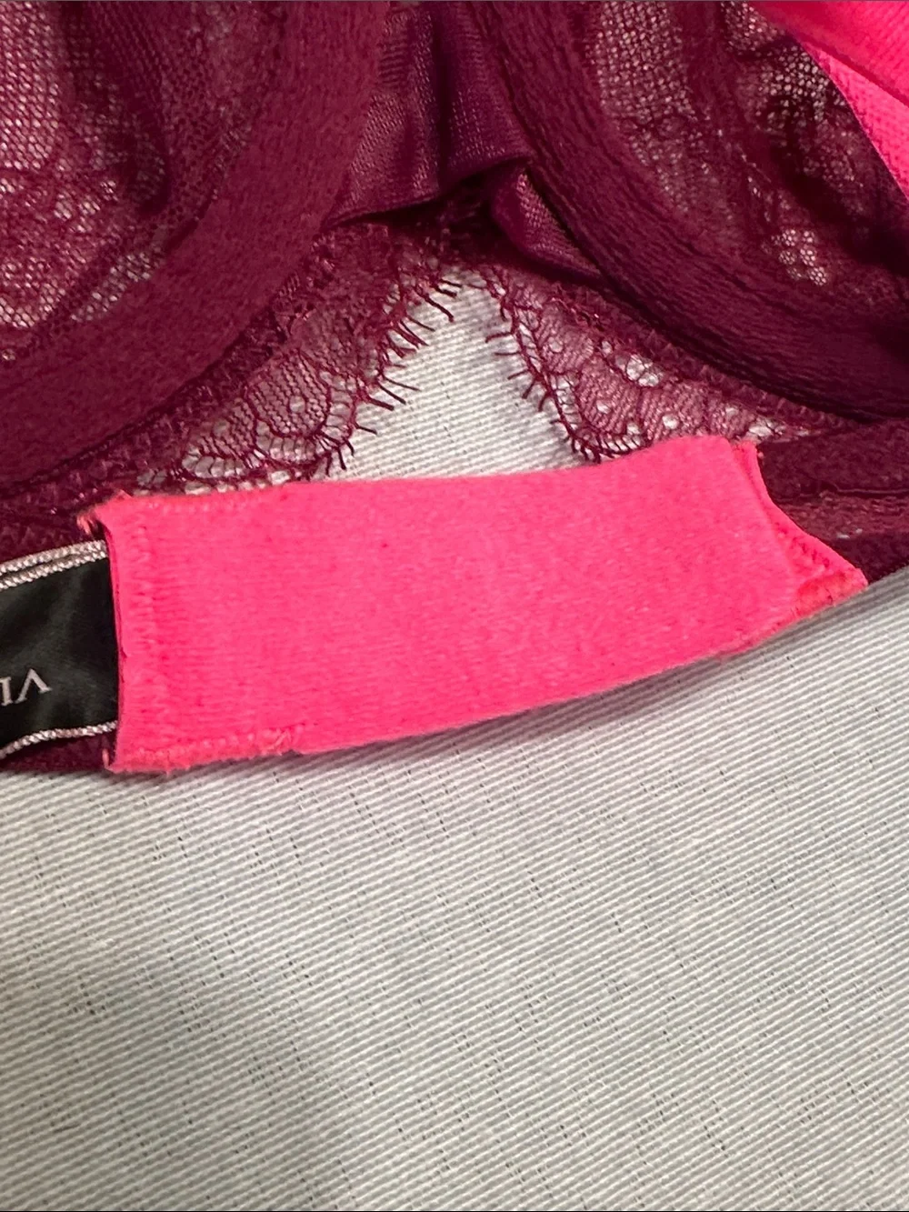 Victoria's Secret Burgundy Lace Underwire Bra with Pink Straps